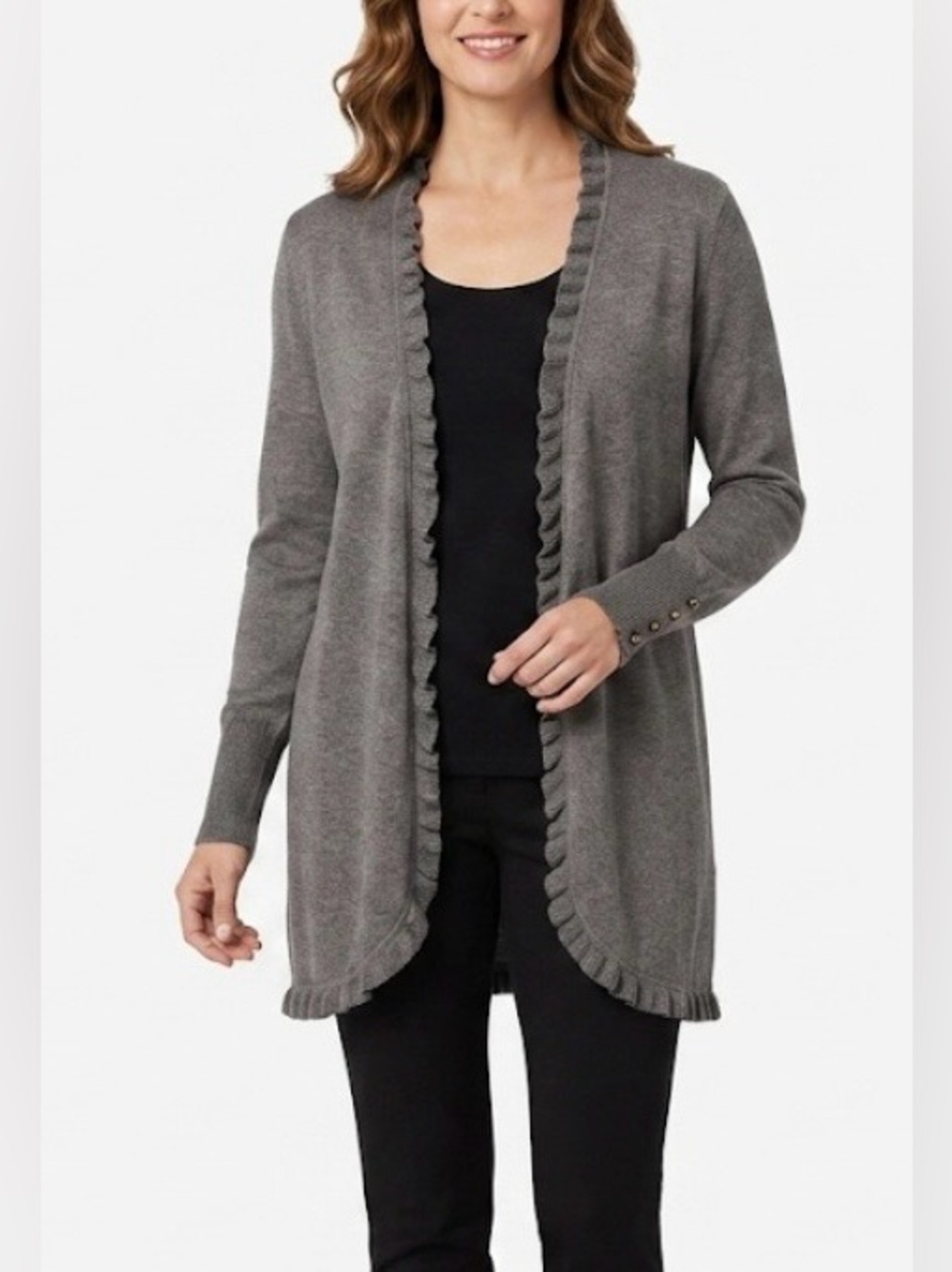 Joseph A Gray Ruffled Open-Front Cardigan - Size M
